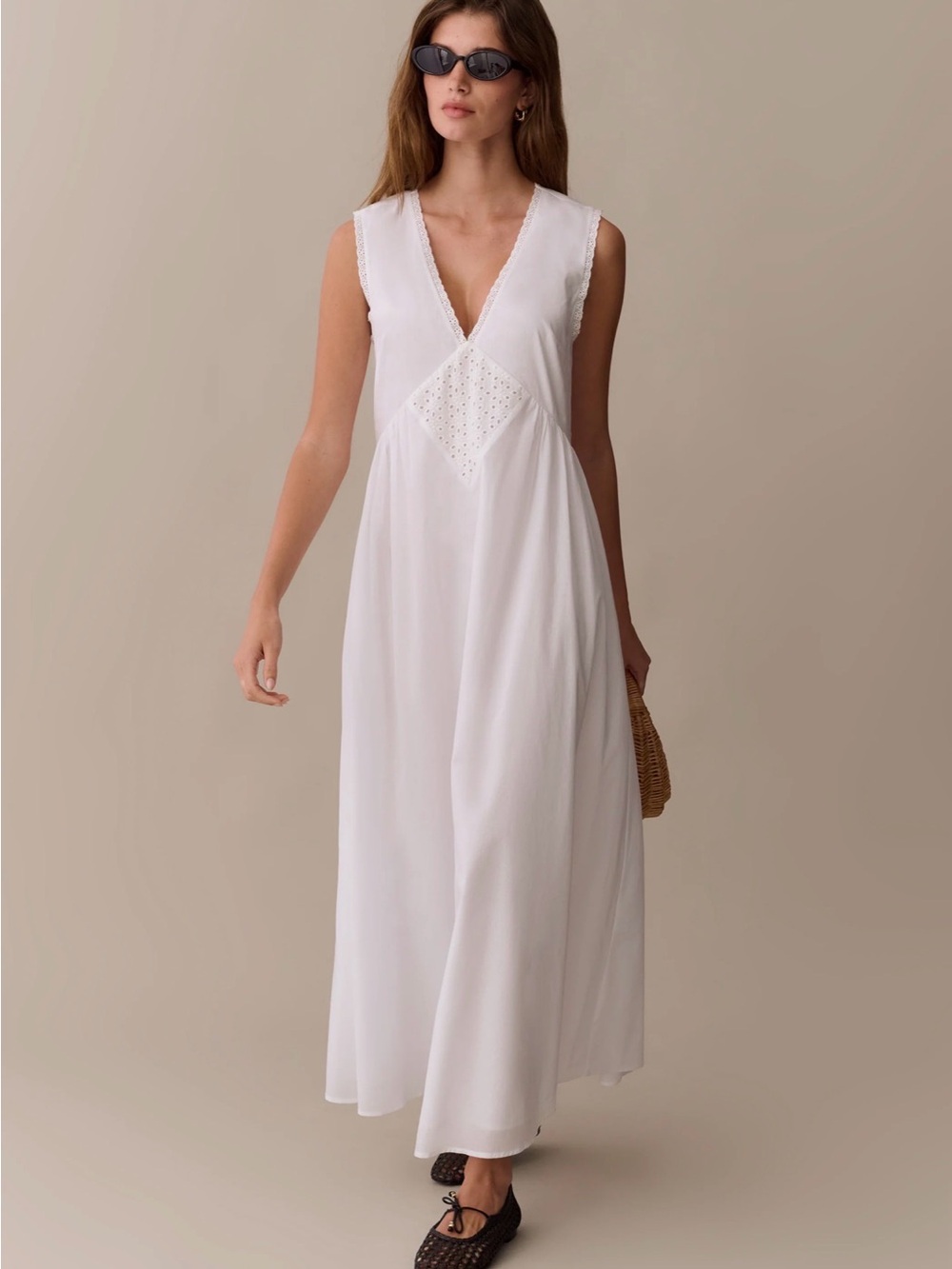 Kourt Sonnet White Cotton Eyelet Maxi Dress NWT S 
MSRP $172